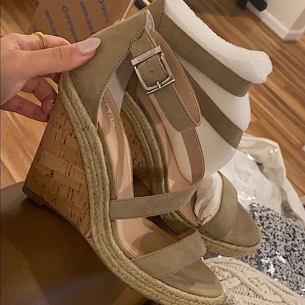 CHARLES DAVID NUDE WEDGE SANDAL